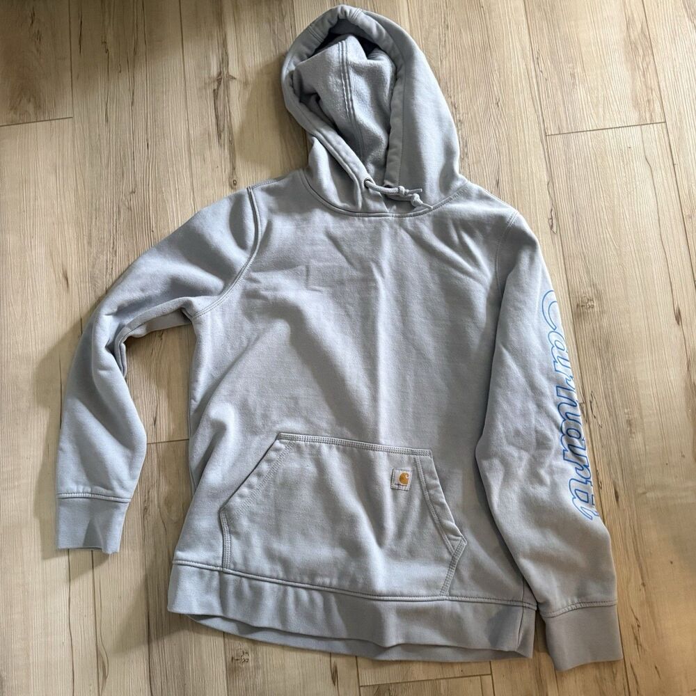 Carhartt Women's Relaxed Fit Pullover Hoodie Light Blue Cotton Blend Size Large